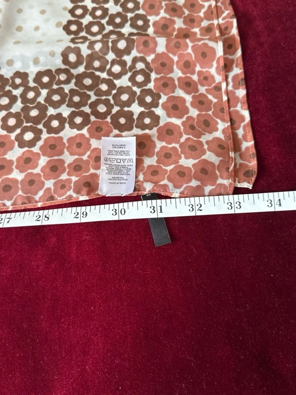 Ann Taylor Floral Dot Border Scarf in Rust, Brown & Cream size L